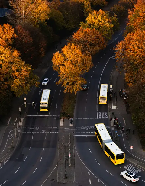Trafik och grönska i Tiergarten, sedda från Siegessäule.