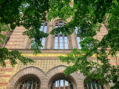 Neue Synagoge i Berlin, sedd underifrån.