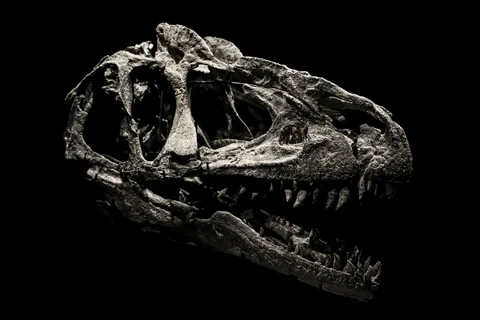 Dinosaurieskalle utställd på Museum für Naturkunde i Berlin
